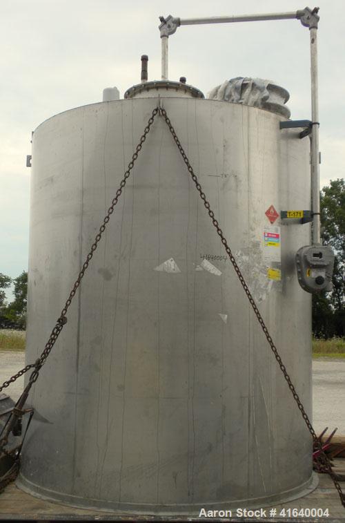 Used Bendel Tank, 3,000 Gallon, 304 Stainless Steel, Vertical. 94" diameter x 108" straight side, coned top, sloped bottom. UL rated for above ground flammable storage, UL#439356. Top mounted off cen...