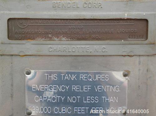 Used Bendel Tank, 3,000 Gallon, 304 Stainless Steel, Vertical. 94" diameter x 108" straight side, coned top, sloped bottom. UL rated for above ground flammable storage, UL#439354. Top mounted off cen...