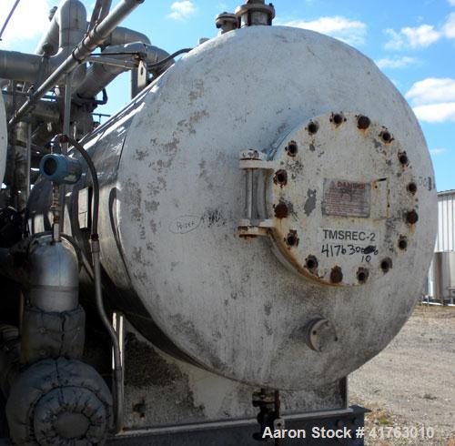 Used Hebeler Pressure Tank, 1120 Gallons, 316L Stainless Steel, Horizontal. 54’’ diameter x 96’’ straight side, 2 to 1 elliptical heads. Internal rated 75/FV psi at 300 deg.f., and –20 deg.f. at 75/F...