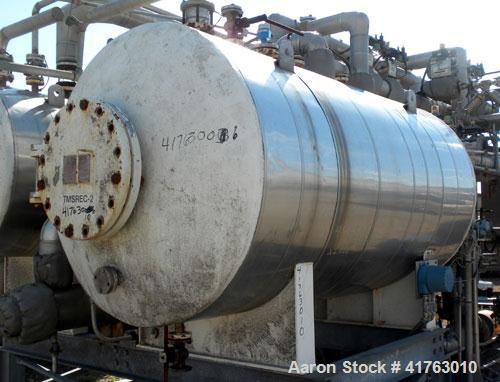 Used Hebeler Pressure Tank, 1120 Gallons, 316L Stainless Steel, Horizontal. 54’’ diameter x 96’’ straight side, 2 to 1 elliptical heads. Internal rated 75/FV psi at 300 deg.f., and –20 deg.f. at 75/F...