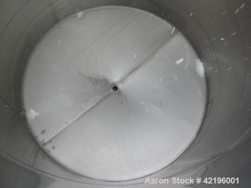 Used Indian Tuff-Tank Tank, 1480 Gallon, 316 Stainless Steel. 72" diameter x 84" straight side, flat top with hinged cover and slight cone bottom. Provision for a clamp on agitator. 2 1/2" NPT center...