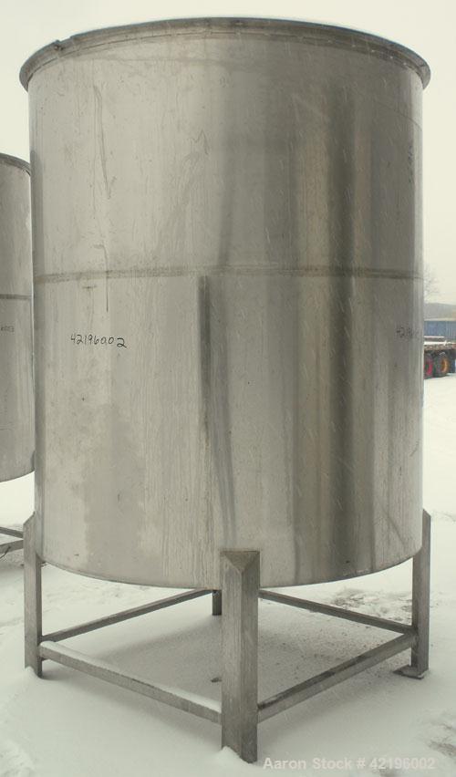 Used Indian Tuff-Tank Tank, 1480 Gallon, 316 Stainless Steel. 72" diameter x 84" straight side, flat top with hinged cover and slight cone bottom. Provision for a clamp on agitator. 2 1/2" NPT center...
