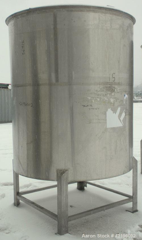 Used Indian Tuff-Tank Tank, 1480 Gallon, 316 Stainless Steel. 72" diameter x 84" straight side, flat top with hinged cover and slight cone bottom. Provision for a clamp on agitator. 2 1/2" NPT center...