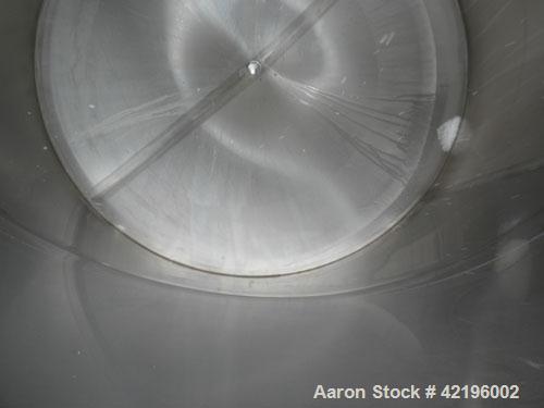 Used Indian Tuff-Tank Tank, 1480 Gallon, 316 Stainless Steel. 72" diameter x 84" straight side, flat top with hinged cover and slight cone bottom. Provision for a clamp on agitator. 2 1/2" NPT center...