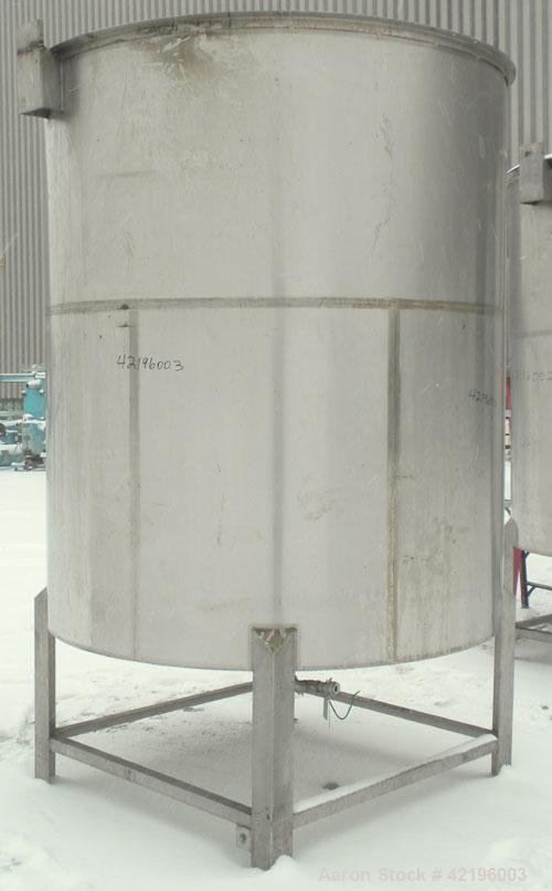 Used Indian Tuff-Tank Tank, 1480 Gallon, 316 Stainless Steel. 72" diameter x 84" straight side, flat top with hinged cover and slight cone bottom. Provision for a clamp on agitator. 2 1/2" NPT center...