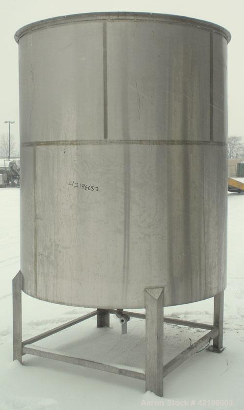 Used Indian Tuff-Tank Tank, 1480 Gallon, 316 Stainless Steel. 72" diameter x 84" straight side, flat top with hinged cover and slight cone bottom. Provision for a clamp on agitator. 2 1/2" NPT center...