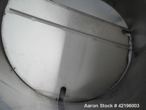 Used Indian Tuff-Tank Tank, 1480 Gallon, 316 Stainless Steel. 72" diameter x 84" straight side, flat top with hinged cover and slight cone bottom. Provision for a clamp on agitator. 2 1/2" NPT center...