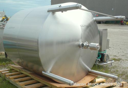 Used Tank, 1200 Gallon, 316 Stainless Steel, Vertical. 70" Diameter x 72" straight side, dished top and bottom. Openings: top (4) 2" tri-clamp, (2) 3" tri-clamp, 4" tri-clamp, 16" manway with cover; ...
