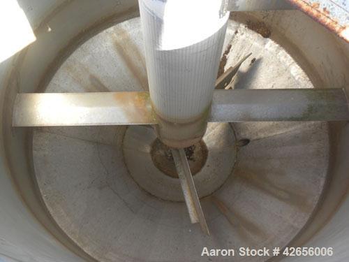 Used Tank, 1100 Gallon, 304 Stainless Steel, Vertical. 72" Diameter x 62" straight side x 42" coned bottom, open top with no covers. Carbon steel agitator bridge, approximate 2" diameter carbon steel...