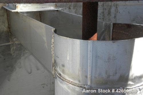 Used Tank, 1100 Gallon, 304 Stainless Steel, Vertical. 72" Diameter x 62" straight side x 42" coned bottom, open top with no covers. Carbon steel agitator bridge, approximate 2" diameter carbon steel...