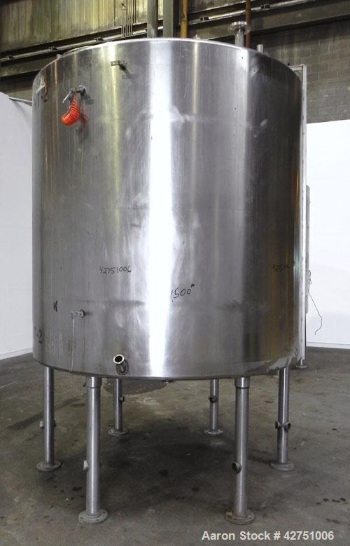 Used Tank, 2000 Gallon, Stainless Steel, Vertical. 84" Diameter x 80" straight side. Dished top, coned bottom. Off center top entering Lightnin agitator, model XJC-117. 1-1/2" Diameter shaft with (2)...