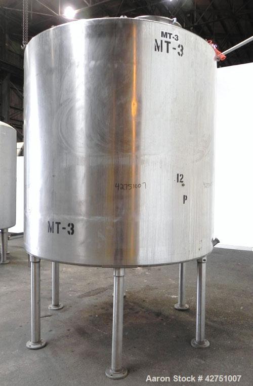 Used Tank, 2000 Gallon, 304 Stainless Steel, Vertical. 84" Diameter x 80" straight side. Dished top, coned bottom. Off center top entering Lightnin air operated agitator, model XJAC-100. 1-1/2" Diame...