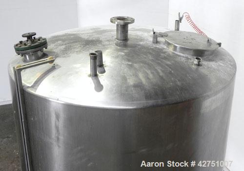Used Tank, 2000 Gallon, 304 Stainless Steel, Vertical. 84" Diameter x 80" straight side. Dished top, coned bottom. Off center top entering Lightnin air operated agitator, model XJAC-100. 1-1/2" Diame...