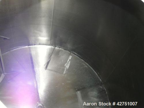 Used Tank, 2000 Gallon, 304 Stainless Steel, Vertical. 84" Diameter x 80" straight side. Dished top, coned bottom. Off center top entering Lightnin air operated agitator, model XJAC-100. 1-1/2" Diame...