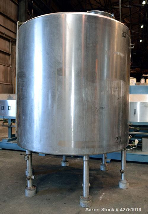 Used Tank, 2000 Gallon, 304 Stainless Steel, Vertical. 84" Diameter x 80" straight side. Dished top, coned bottom. Off center top entering Lightnin air operated agitator, model XJAC-100. 1-1/2" Diame...