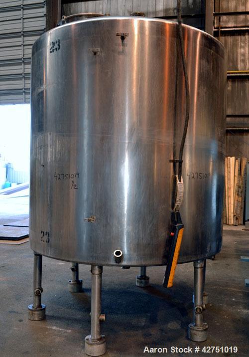Used Tank, 2000 Gallon, 304 Stainless Steel, Vertical. 84" Diameter x 80" straight side. Dished top, coned bottom. Off center top entering Lightnin air operated agitator, model XJAC-100. 1-1/2" Diame...