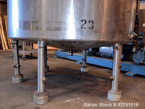 Used Tank, 2000 Gallon, 304 Stainless Steel, Vertical. 84" Diameter x 80" straight side. Dished top, coned bottom. Off center top entering Lightnin air operated agitator, model XJAC-100. 1-1/2" Diame...
