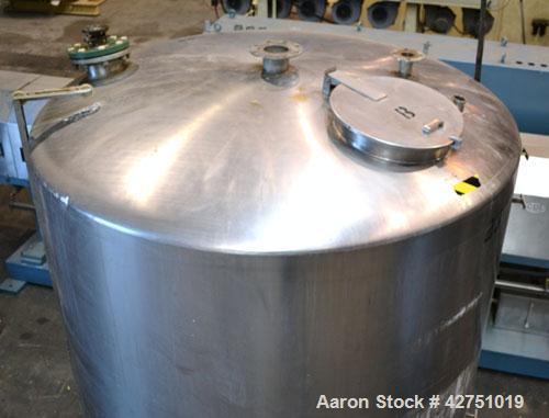 Used Tank, 2000 Gallon, 304 Stainless Steel, Vertical. 84" Diameter x 80" straight side. Dished top, coned bottom. Off center top entering Lightnin air operated agitator, model XJAC-100. 1-1/2" Diame...