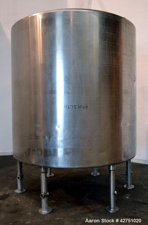 Used Tank, 2000 Gallon, 304 Stainless Steel, Vertical. 84" Diameter x 80" straight side. Dished top, coned bottom. Off center top entering Lightnin air operated agitator, model N33AG-100. 1-1/2" Diam...