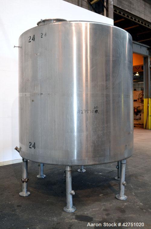 Used Tank, 2000 Gallon, 304 Stainless Steel, Vertical. 84" Diameter x 80" straight side. Dished top, coned bottom. Off center top entering Lightnin air operated agitator, model N33AG-100. 1-1/2" Diam...
