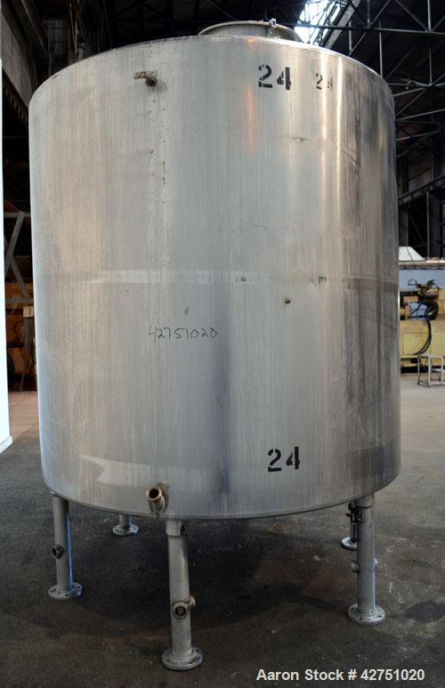 Used Tank, 2000 Gallon, 304 Stainless Steel, Vertical. 84" Diameter x 80" straight side. Dished top, coned bottom. Off center top entering Lightnin air operated agitator, model N33AG-100. 1-1/2" Diam...