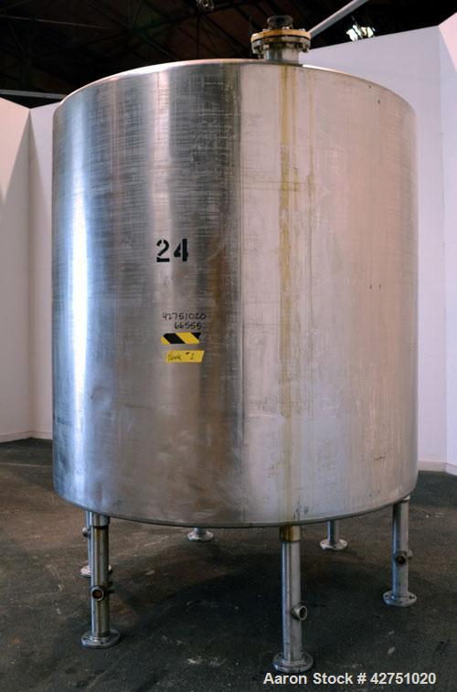 Used Tank, 2000 Gallon, 304 Stainless Steel, Vertical. 84" Diameter x 80" straight side. Dished top, coned bottom. Off center top entering Lightnin air operated agitator, model N33AG-100. 1-1/2" Diam...