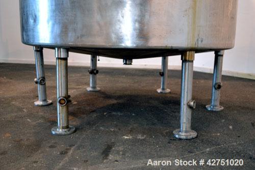 Used Tank, 2000 Gallon, 304 Stainless Steel, Vertical. 84" Diameter x 80" straight side. Dished top, coned bottom. Off center top entering Lightnin air operated agitator, model N33AG-100. 1-1/2" Diam...