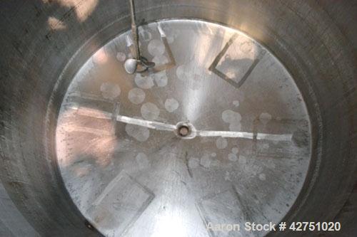 Used Tank, 2000 Gallon, 304 Stainless Steel, Vertical. 84" Diameter x 80" straight side. Dished top, coned bottom. Off center top entering Lightnin air operated agitator, model N33AG-100. 1-1/2" Diam...