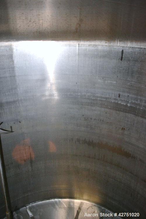 Used Tank, 2000 Gallon, 304 Stainless Steel, Vertical. 84" Diameter x 80" straight side. Dished top, coned bottom. Off center top entering Lightnin air operated agitator, model N33AG-100. 1-1/2" Diam...
