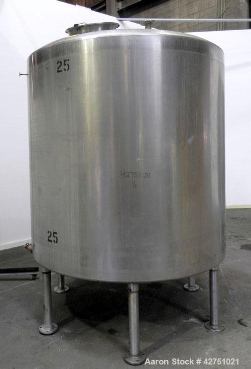 Used Tank, 2000 Gallon, 304 Stainless Steel, Vertical. 84" Diameter x 80" straight side. Dished top, coned bottom. Off center top entering Lightnin air operated agitator, model XJAC-100. 2" Diameter ...