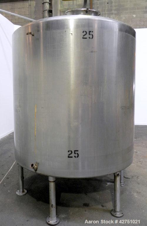 Used Tank, 2000 Gallon, 304 Stainless Steel, Vertical. 84" Diameter x 80" straight side. Dished top, coned bottom. Off center top entering Lightnin air operated agitator, model XJAC-100. 2" Diameter ...