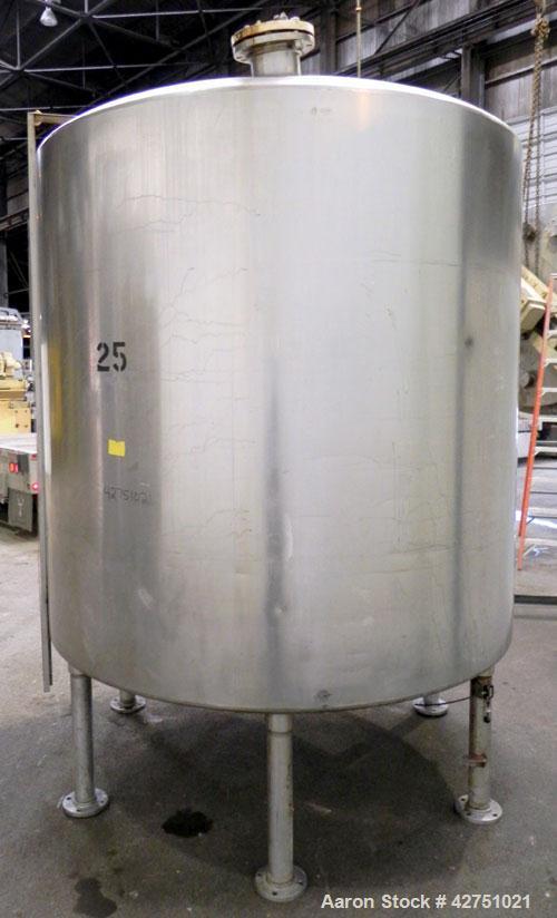 Used Tank, 2000 Gallon, 304 Stainless Steel, Vertical. 84" Diameter x 80" straight side. Dished top, coned bottom. Off center top entering Lightnin air operated agitator, model XJAC-100. 2" Diameter ...