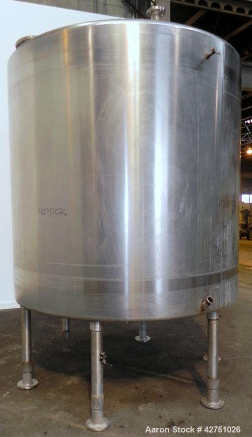Used Tank, 2000 Gallon, 304 Stainless Steel Vertical. 84" Diameter x 80" straight side. Dished top, coned bottom. Openings top (2) 2", 4", 6", 18" man way with cover, side 2". 3" Threaded center bott...