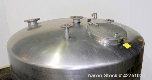 Used Tank, 2000 Gallon, 304 Stainless Steel Vertical. 84" Diameter x 80" straight side. Dished top, coned bottom. Openings top (2) 2", 4", 6", 18" man way with cover, side 2". 3" Threaded center bott...