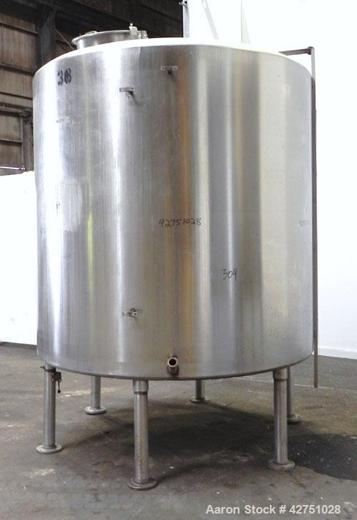 Used Tank, 2000 Gallon, 304 Stainless Steel Vertical. 84" Diameter x 80" straight side. Dished top, coned bottom. Openings top (2) 2", 4", 8", 18" man way with cover, side 2". 3" Threaded center bott...