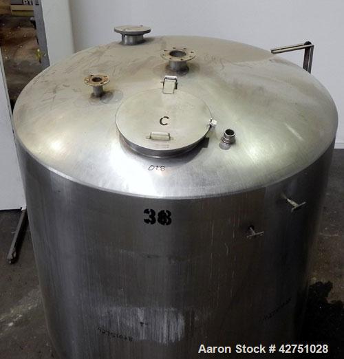 Used Tank, 2000 Gallon, 304 Stainless Steel Vertical. 84" Diameter x 80" straight side. Dished top, coned bottom. Openings top (2) 2", 4", 8", 18" man way with cover, side 2". 3" Threaded center bott...
