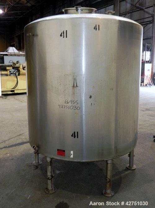 Used Tank, 2000 Gallon, 304 Stainless Steel Vertical. 84" Diameter x 80" straight side. Dished top, coned bottom. Openings top 2", 4", 18" man way with cover, side 2". 3" Tri-clamp center bottom outl...