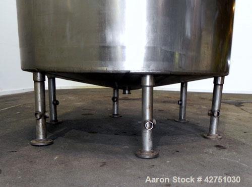 Used Tank, 2000 Gallon, 304 Stainless Steel Vertical. 84" Diameter x 80" straight side. Dished top, coned bottom. Openings top 2", 4", 18" man way with cover, side 2". 3" Tri-clamp center bottom outl...