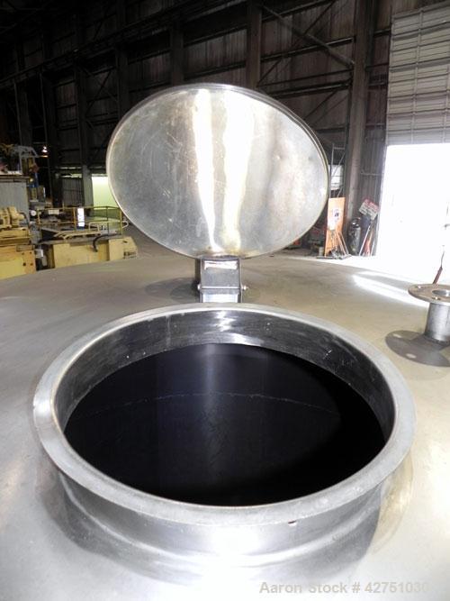 Used Tank, 2000 Gallon, 304 Stainless Steel Vertical. 84" Diameter x 80" straight side. Dished top, coned bottom. Openings top 2", 4", 18" man way with cover, side 2". 3" Tri-clamp center bottom outl...