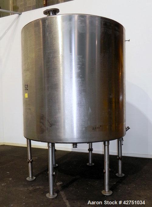 Used Tank, 2000 Gallon, 304 Stainless Steel Vertical. 84" Diameter x 80" straight side. Dished top, coned bottom. Openings top (2) 2", 4", 6", 18" man way with cover, side 2". 3" Threaded center bott...