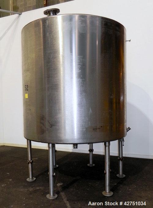 Used- Tank, 2000 Gallon, 304 Stainless Steel Vertical. 84" Diameter x 80" straight side. Dished top, coned bottom. Openings ...