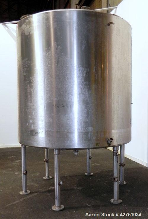 Used- Tank, 2000 Gallon, 304 Stainless Steel Vertical. 84" Diameter x 80" straight side. Dished top, coned bottom. Openings ...