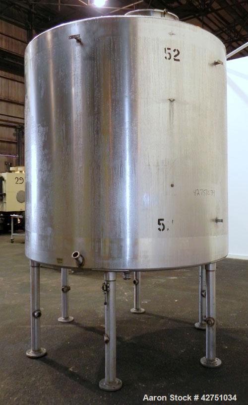 Used- Tank, 2000 Gallon, 304 Stainless Steel Vertical. 84" Diameter x 80" straight side. Dished top, coned bottom. Openings ...