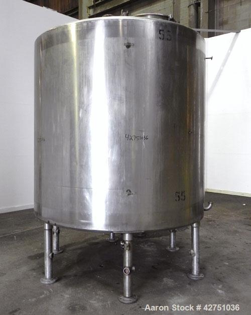 Used Tank, 2000 Gallon, 304 Stainless Steel Vertical. 84" Diameter x 80" straight side. Dished top, coned bottom. Openings top 2", 6", 18" man way with cover, side 2". 3" Tri-clamp center bottom outl...