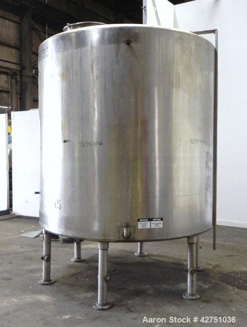 Used Tank, 2000 Gallon, 304 Stainless Steel Vertical. 84" Diameter x 80" straight side. Dished top, coned bottom. Openings top 2", 6", 18" man way with cover, side 2". 3" Tri-clamp center bottom outl...