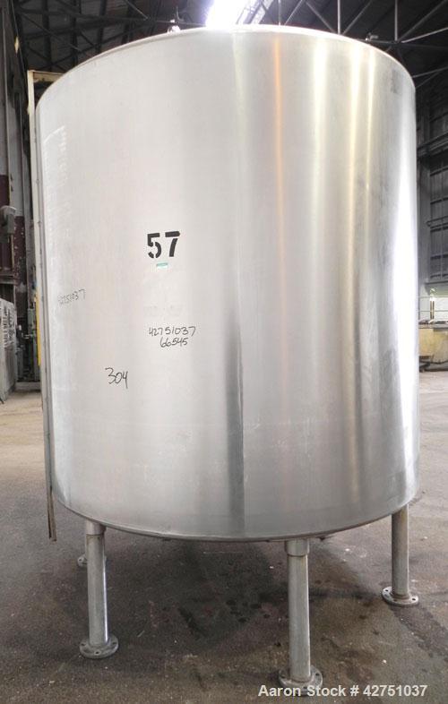 Used Tank, 2000 Gallon, 304 Stainless Steel Vertical. 84" Diameter x 80" straight side. Dished top, coned bottom. Openings top 2", 6", 18" man way with cover, side 2". 3" Tri-clamp center bottom outl...