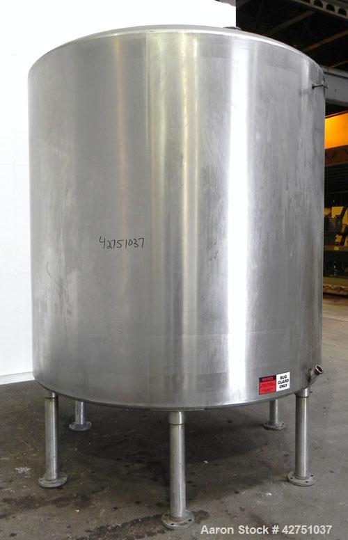 Used Tank, 2000 Gallon, 304 Stainless Steel Vertical. 84" Diameter x 80" straight side. Dished top, coned bottom. Openings top 2", 6", 18" man way with cover, side 2". 3" Tri-clamp center bottom outl...
