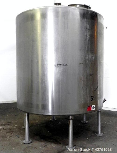 Used Tank, 2000 Gallon, 304 Stainless Steel Vertical. 84" Diameter x 80" straight side. Dished top, coned bottom. Openings top 2", 6", 18" man way with cover, side 2". 3" Tri-clamp center bottom outl...