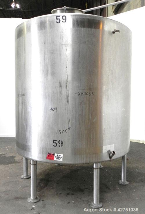 Used Tank, 2000 Gallon, 304 Stainless Steel Vertical. 84" Diameter x 80" straight side. Dished top, coned bottom. Openings top 2", 6", 18" man way with cover, side 2". 3" Tri-clamp center bottom outl...