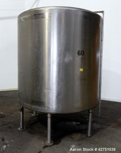 Used Tank, 2000 Gallon, 304 Stainless Steel Vertical. 84" Diameter x 80" straight side. Dished top, coned bottom. Openings top 2", 6", 18" man way with cover. 3" Tri-clamp center bottom outlet. Mount...